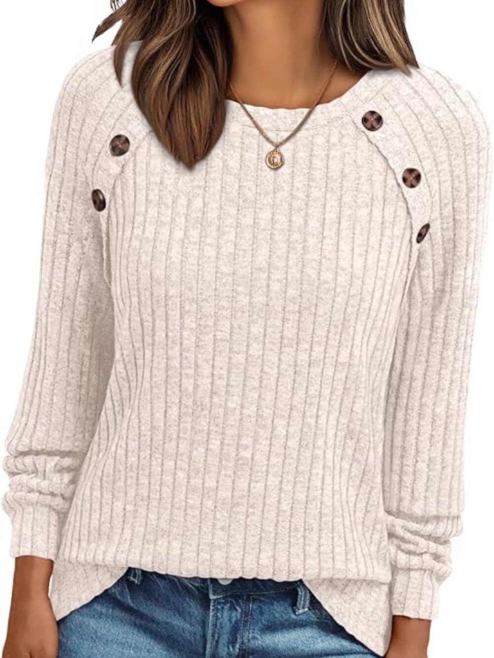 Women' Long Sleeve Casual Tunic Work Tops Spring Sweaters Apricot